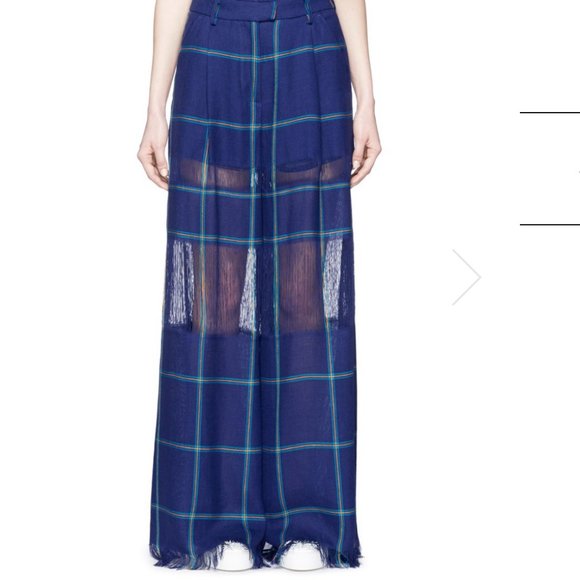 MSGM Milano Blue Plaid Fringe Wide Leg Pan… - Picture 2 of 14